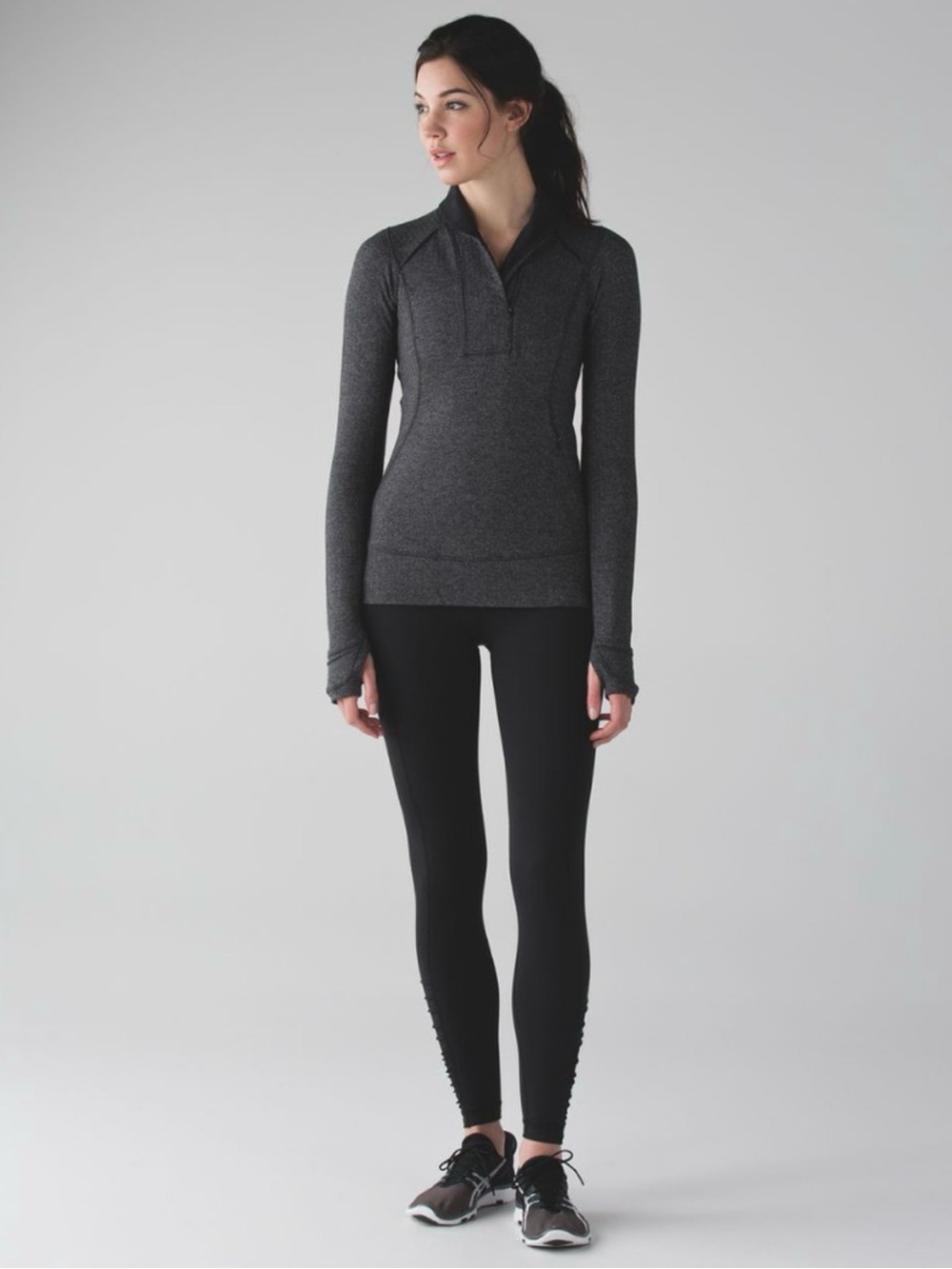Lululemon Heather Gray Herringbone Rulu 1/2 Zip Pullover Thumbholes Size 8